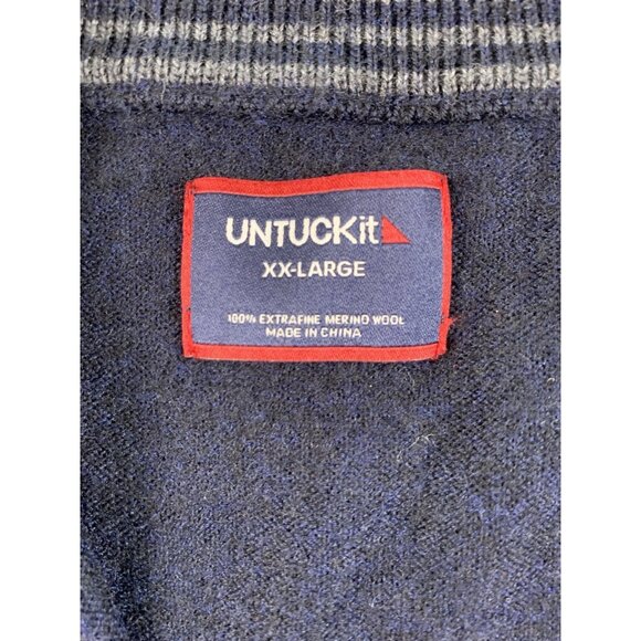 Untuckit Men's 100% Extra Fine Merino Wool Sz XXL Blue 1/4 Zip Sweater Henley - Picture 4 of 6